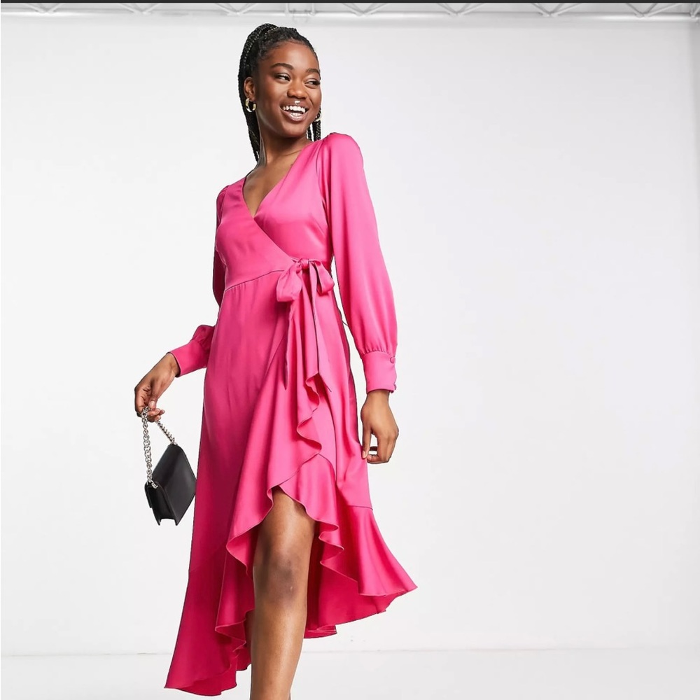 Bright pink midi wrap dress